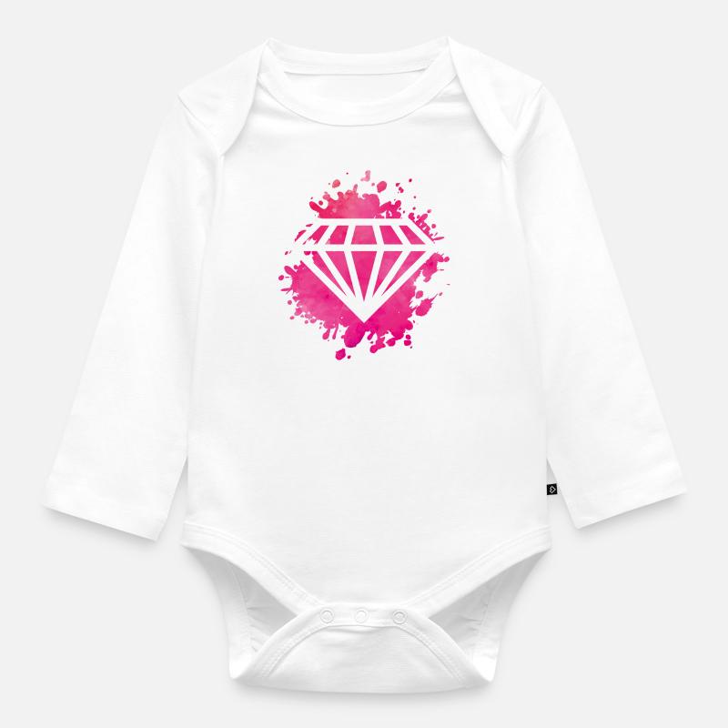 rose diamant - Body Bébé bio manches longues - blanc
