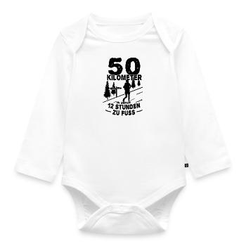 "50 Kilometer, 12 Stunden zu Fuß" Wandern Geschenk - Baby Bio-Langarm-Body - Weiß - Vorne