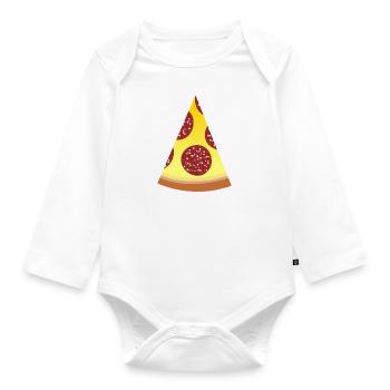 Pizzastück für Eltern-Baby Partnerlook - 1 Kind - Baby Bio-Langarm-Body - Weiß - Vorne