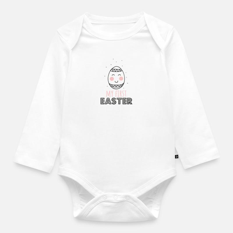 first Easter Easter egg saying - Organic Longsleeve Baby Bodysuit - white