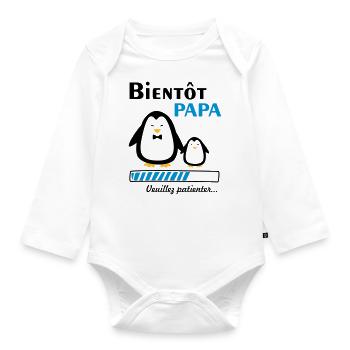 bientôt papa pingouin,futur père - Body Bébé bio manches longues - blanc - Devant