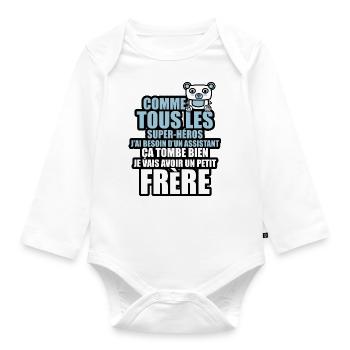 besoin d'un assistant je vais avoir un petit frère - Body Bébé bio manches longues - blanc - Devant