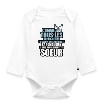 besoin d'une assistante je vais avoir petite soeur - Body Bébé bio manches longues - blanc - Devant