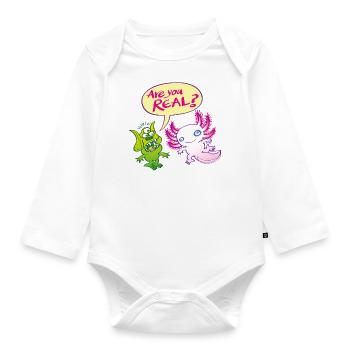 Alien surprised wonders if the axolotl is real - Organic Longsleeve Baby Bodysuit - white - Front