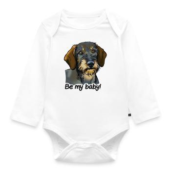 Teckel "Be my baby" texte noir - Body Bébé bio manches longues - blanc - Devant