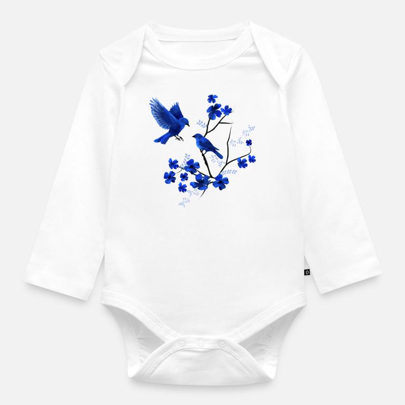 Blauer Vogel - Baby Bio-Langarm-Body - Weiß