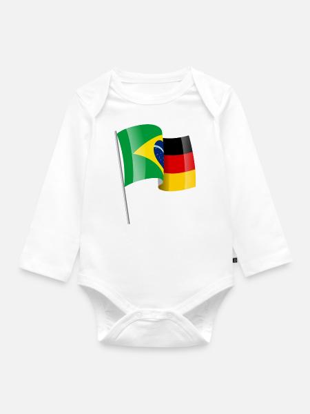BRASILIEN DEUTSCHLAND FLAGGE FAHNE - Baby Bio-Langarm-Body - Weiß