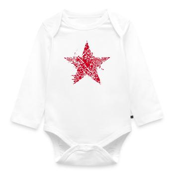 Red star fingerprint - Organic Longsleeve Baby Bodysuit - white - Front