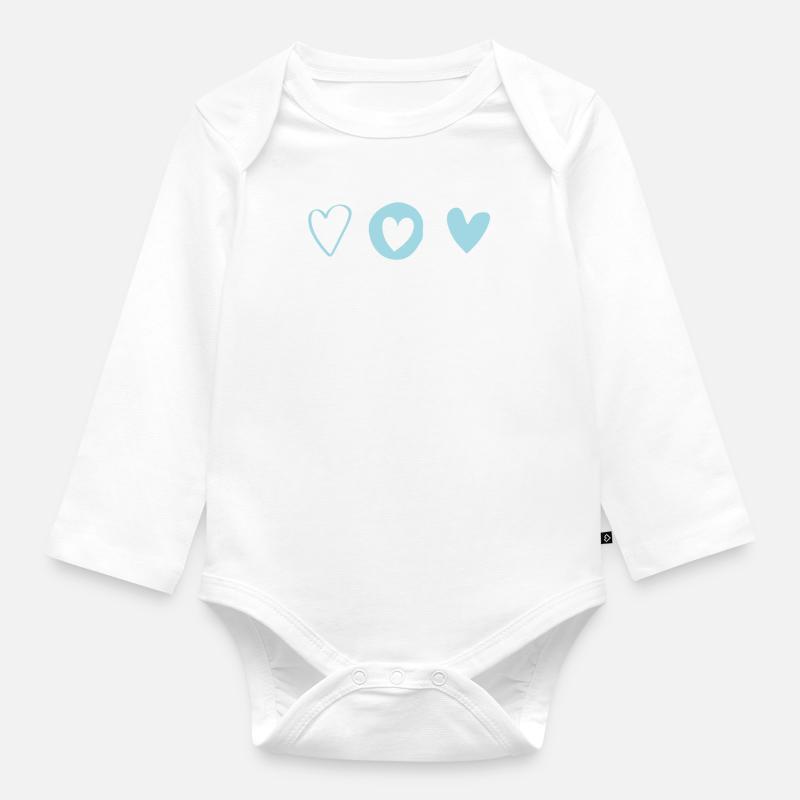 Petits coeurs bleus - Body Bébé bio manches longues - blanc