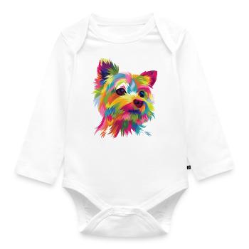 Yorkshire Terrier Yorkie Pop Art Hund Grafik Geschenk - Baby Bio-Langarm-Body - Weiß - Vorne