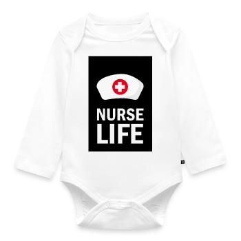 Nurse Nurse Life lettering logo proud - Organic Longsleeve Baby Bodysuit - white - Front