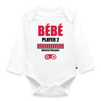bébé player 2 batterie chargée - Body Bébé bio manches longues - blanc - Devant