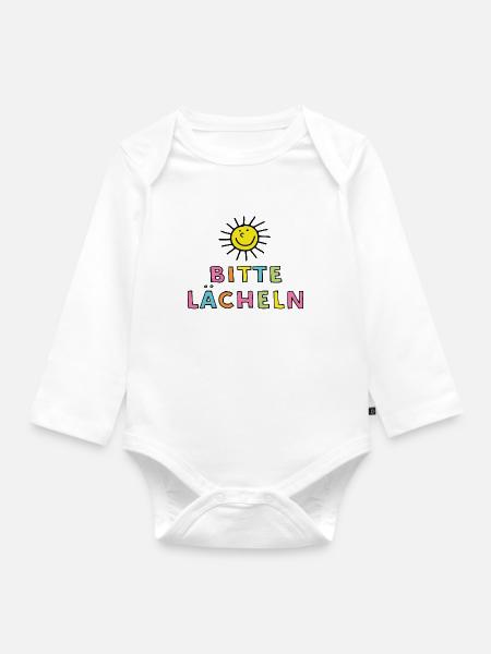 Bitte lächeln - Baby Bio-Langarm-Body - Weiß