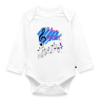 J’adore musique Clé de musique - Body Bébé bio manches longues - blanc - Devant