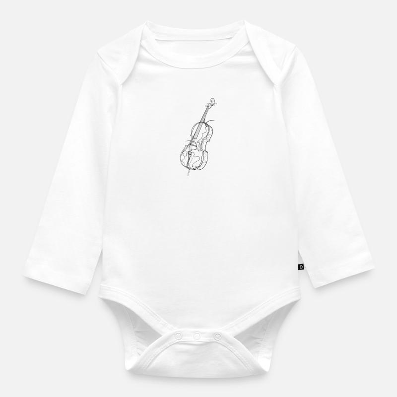 Violoncelle - dessin au trait - Body Bébé bio manches longues - blanc