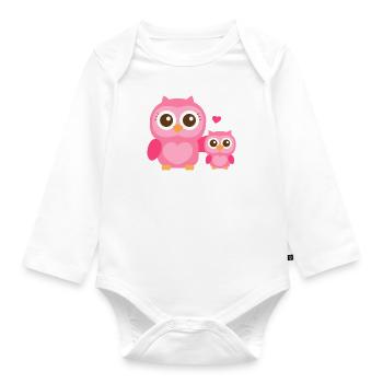 Mignon hibou maman et enfant - Body Bébé bio manches longues - blanc - Devant