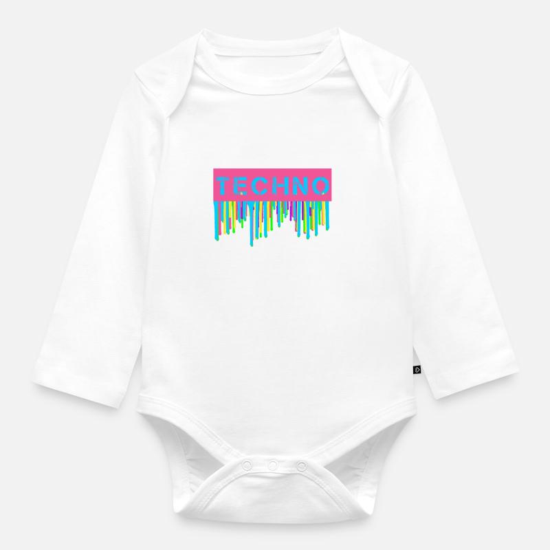Neon Techno - Organic Longsleeve Baby Bodysuit - white