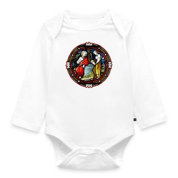 stained glass window at the fountain - Organic Longsleeve Baby Bodysuit - white - Front