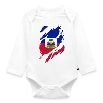 Haiti flag torn motif - Organic Longsleeve Baby Bodysuit - white - Front