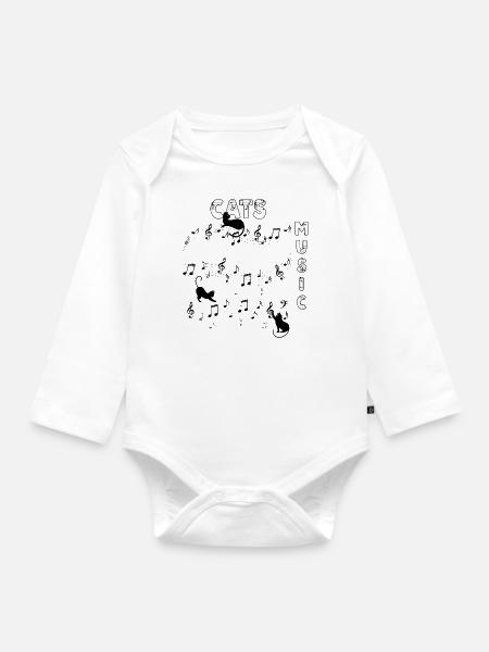 Katzen Musik - Baby Bio-Langarm-Body - Weiß