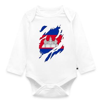 Cambodia flag torn motif - Organic Longsleeve Baby Bodysuit - white - Front