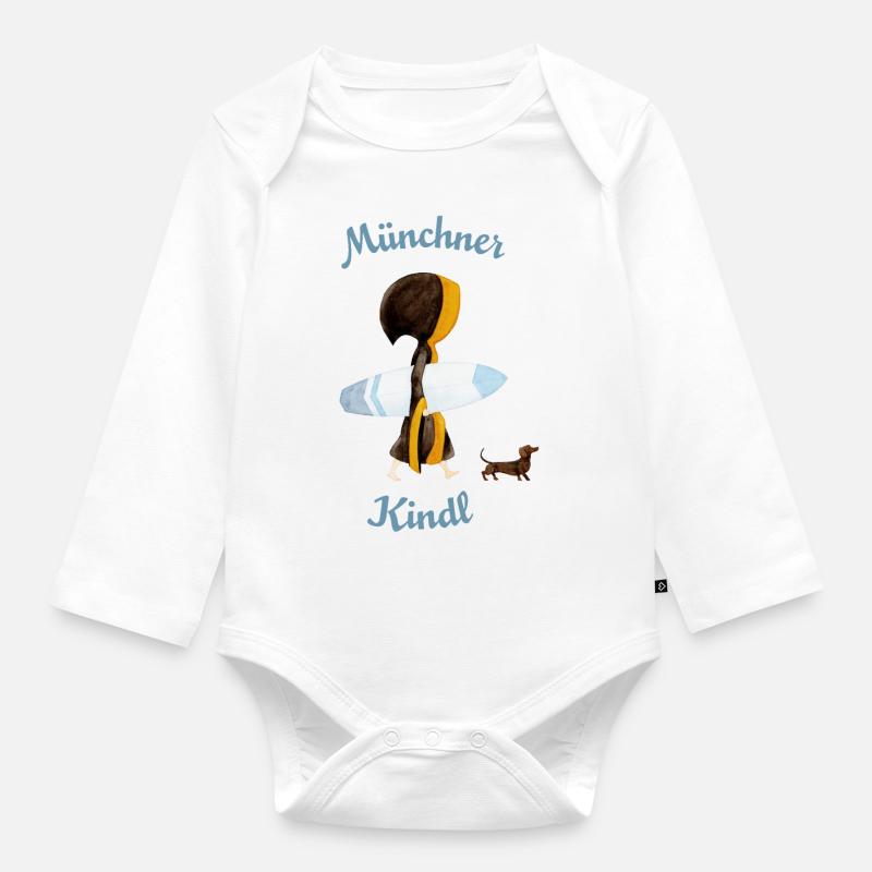 Münchner Kindl mit Surfbrett - Baby Bio-Langarm-Body - Weiß