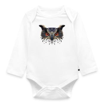 brown owl - Organic Longsleeve Baby Bodysuit - white - Front