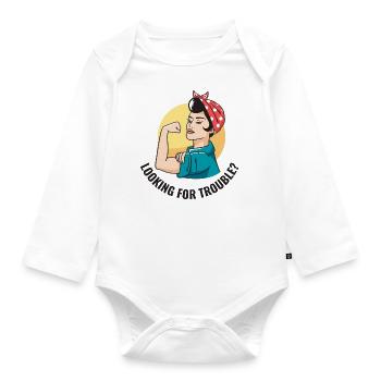 Looking for trouble strong women female power - Organic Longsleeve Baby Bodysuit - white - Front