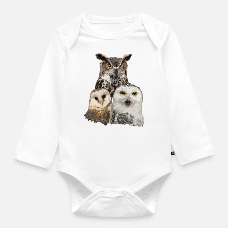 Eulen und Eule - Baby Bio-Langarm-Body - Weiß