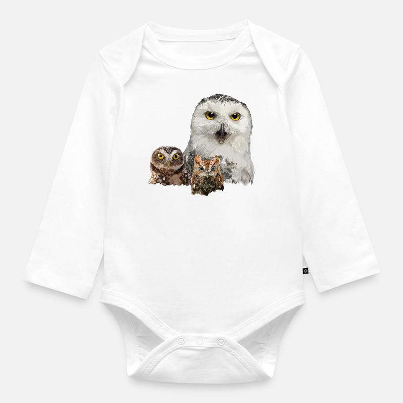 Eule, Eule und Eule - Baby Bio-Langarm-Body - Weiß
