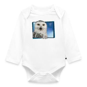 Snowy owl - Organic Longsleeve Baby Bodysuit - white - Front