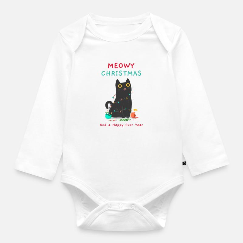 Weihnachtspullover - Meowy Christmas - Baby Bio-Langarm-Body - Weiß