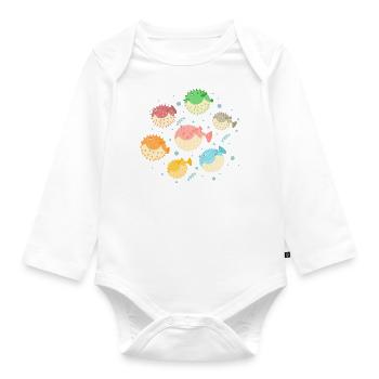 Colorful Puffer Fish - Organic Longsleeve Baby Bodysuit - white - Front