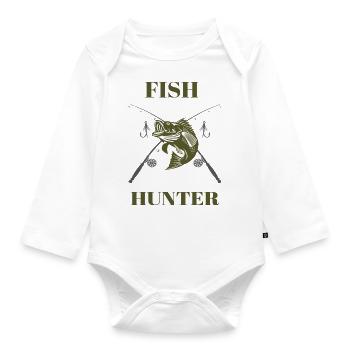 Fish Hunter Tshirt Angler Gift - Organic Longsleeve Baby Bodysuit - white - Front