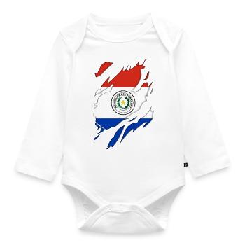 Paraguay flag torn motif - Organic Longsleeve Baby Bodysuit - white - Front
