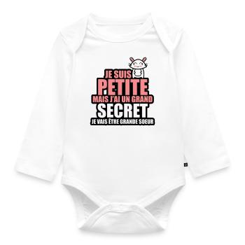 j'ai un grand secret je vais être grande soeur - Body Bébé bio manches longues - blanc - Devant