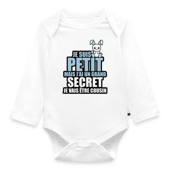 j'ai un grand secret je vais être cousin - Body Bébé bio manches longues - blanc - Devant