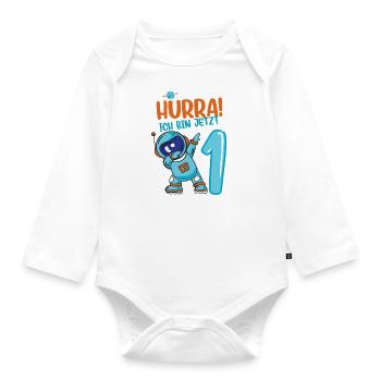 1. Geburtstag 1Jahr Baby Astronaut - Baby Bio-Langarm-Body - Weiß - Vorne