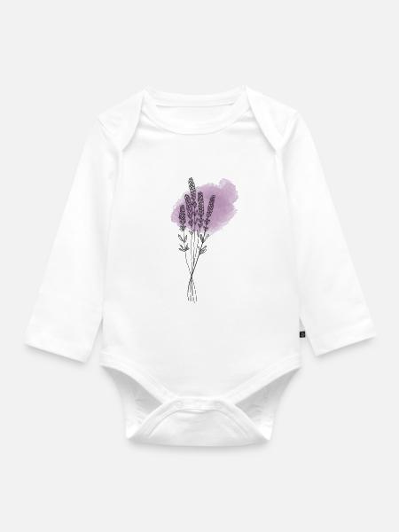 Lavendel - Baby Bio-Langarm-Body - Weiß