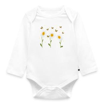 Margeriten, Schmetterlinge - Baby Bio-Langarm-Body - Weiß - Vorne