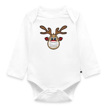 Ugly Xmas Rudi Reindeer with mask - Organic Longsleeve Baby Bodysuit - white - Front