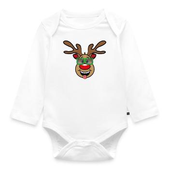 Christmas Rudi with glasses - Organic Longsleeve Baby Bodysuit - white - Front