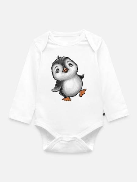 PINGUIN - Baby Bio-Langarm-Body - Weiß