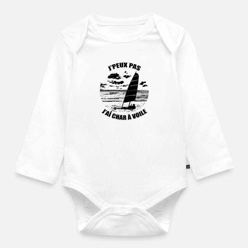 J'peux pas j'ai char a voile sur plage de sable - Body Bébé bio manches longues - blanc