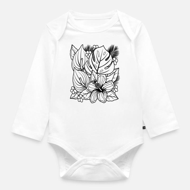 fleur - Body Bébé bio manches longues - blanc