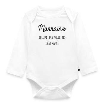 marraine elle met des paillettes dans ma vie - Body Bébé bio manches longues - blanc - Devant