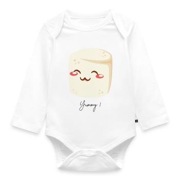 Food design cute marshmallow smile - Organic Longsleeve Baby Bodysuit - white - Front