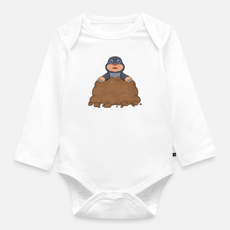 Mole in the molehill - Organic Longsleeve Baby Bodysuit - white