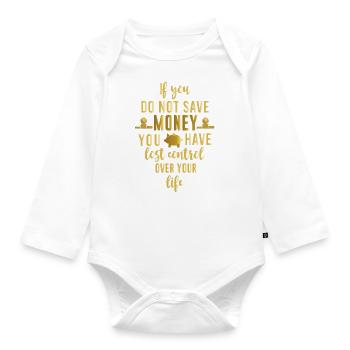 Savers save greedy money savings fox gift - Organic Longsleeve Baby Bodysuit - white - Front
