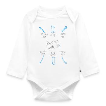 Baby Body Papa ich helfe dir, für Jungs - Baby Bio-Langarm-Body - Weiß - Vorne